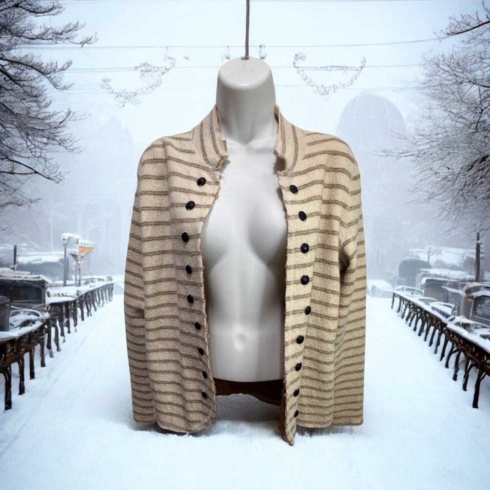 Free People Striped cream Tan wool 
Cardigan size medium